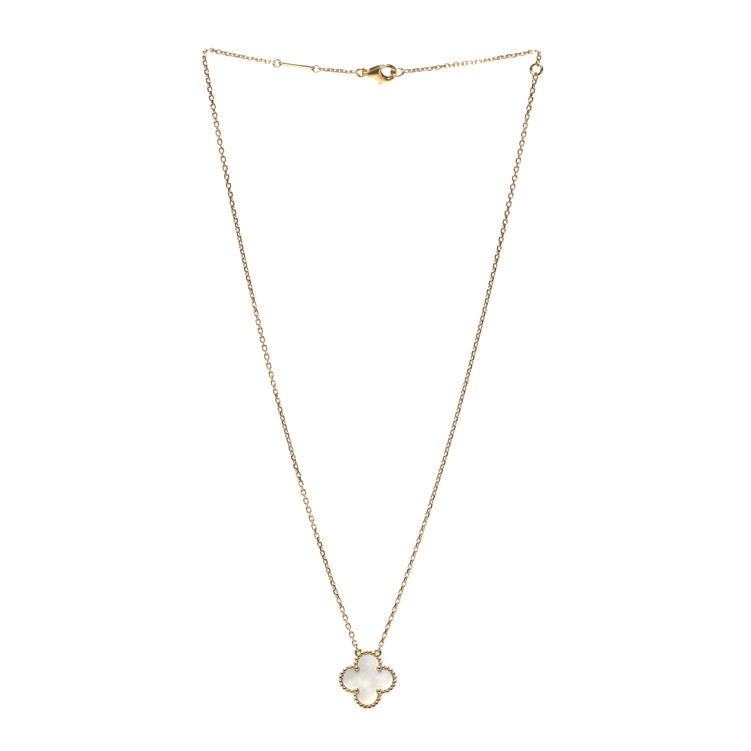 Van Cleef & Arpels 18K Yellow Gold Mother of Pearl Vintage Alhambra Pendant Necklace 3 of 5