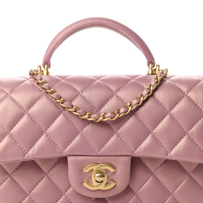 Chanel Iridescent Lambskin Quilted Mini Top Handle Rectangular Flap Pink 10 of 10