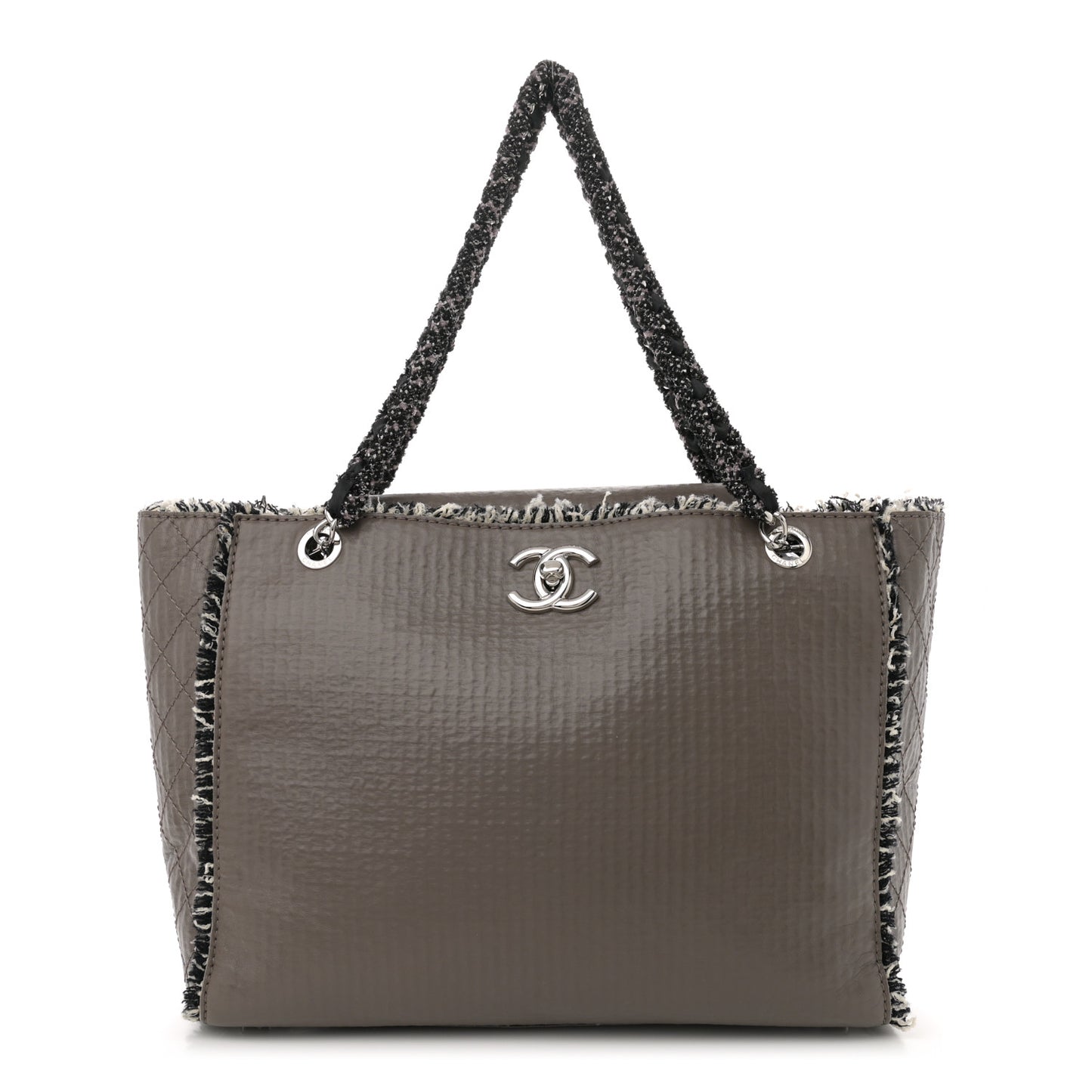Glazed Calfskin Tweed Tweedy Shopping Tote Brown
