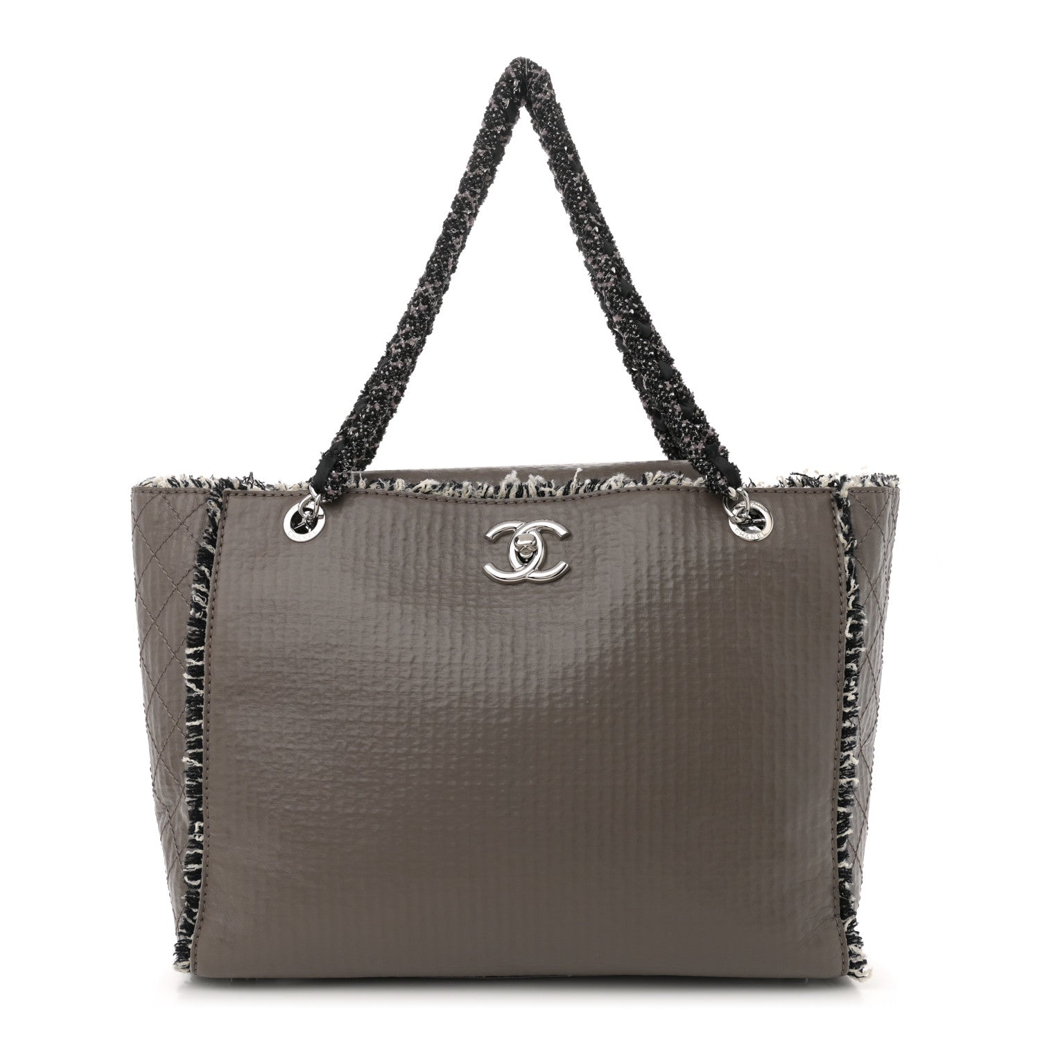 Chanel Glazed Calfskin Tweed Tweedy Shopping Tote Brown 1 of 11