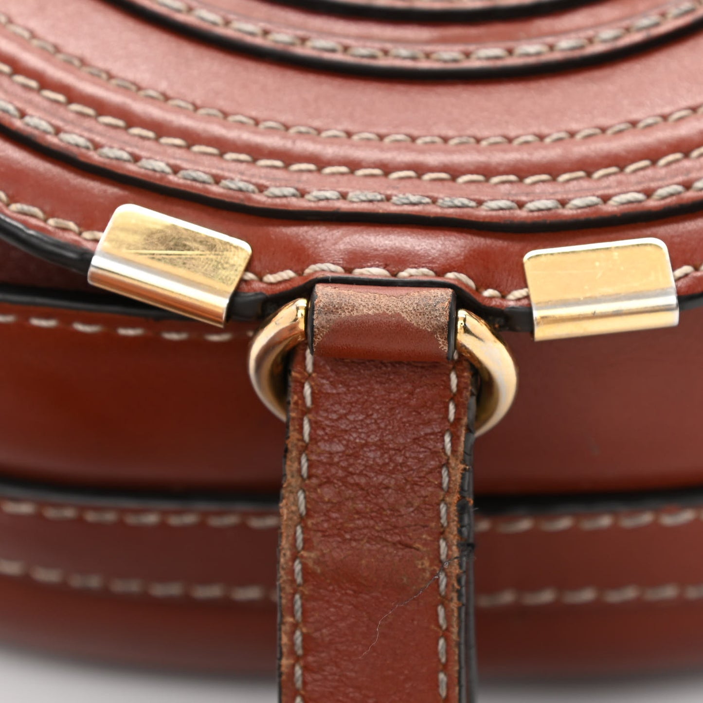 Shiny Calfskin Mini Marcie Round Crossbody Bag Caramel