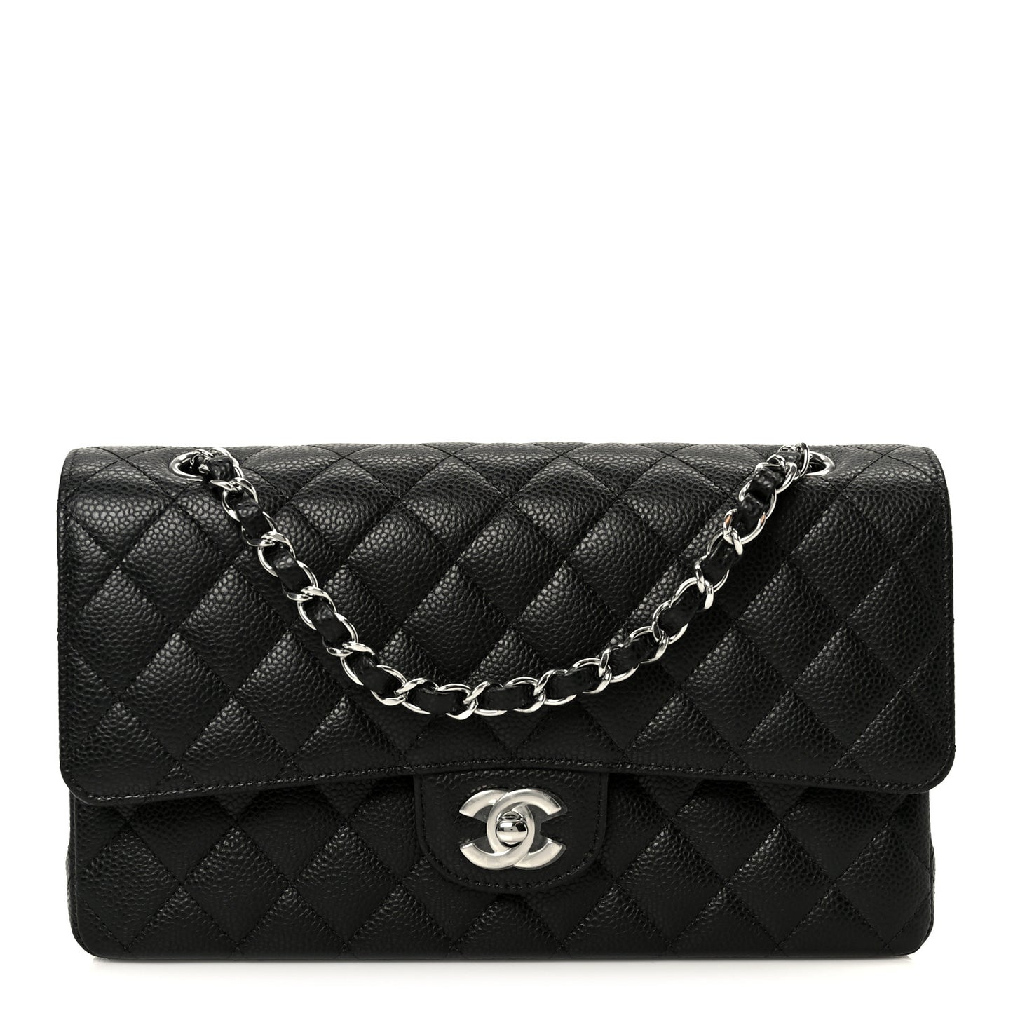 Caviar Quilted Medium Double Flap Black