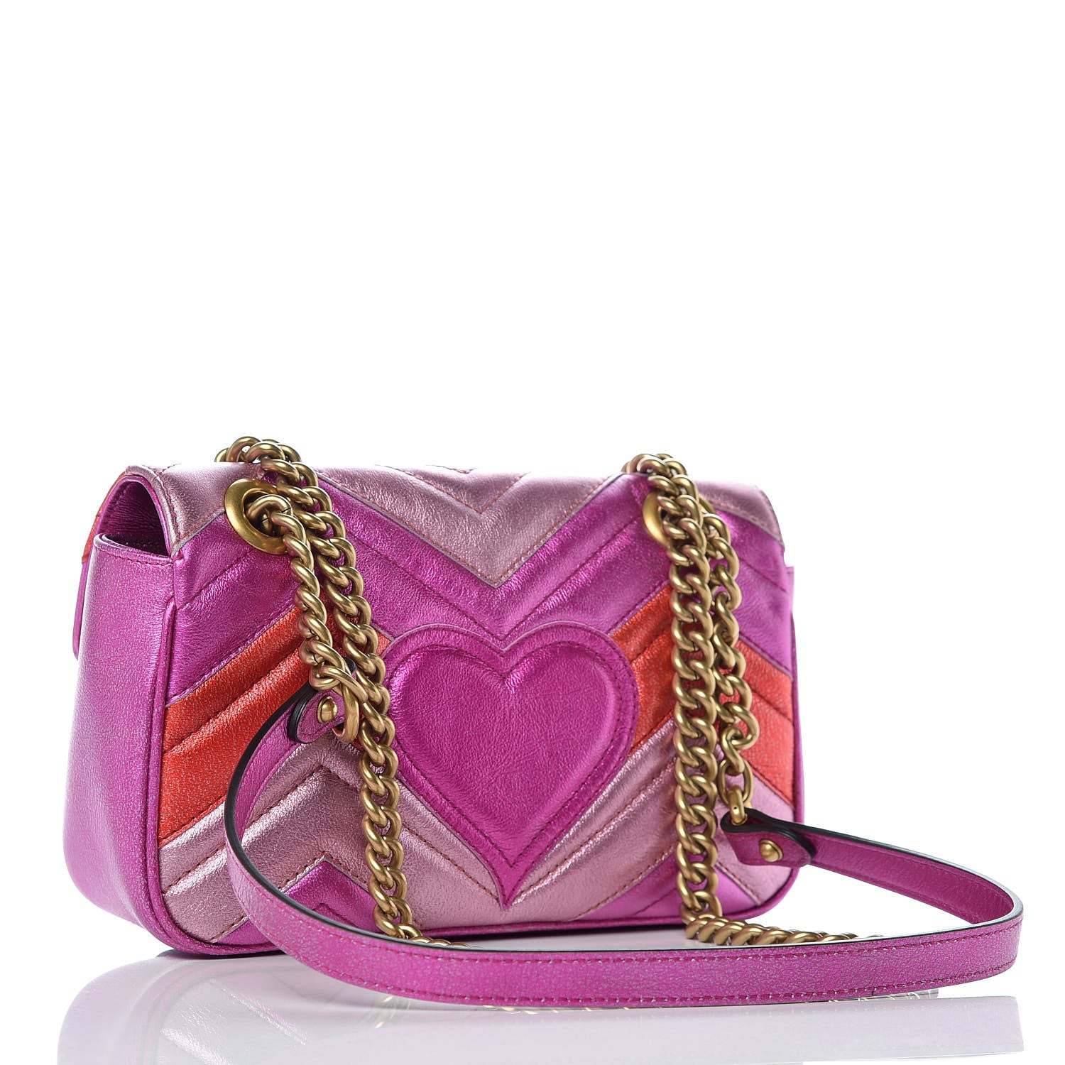 Gucci Metallic Calfskin Matelasse Mini GG Marmont Shoulder Bag Fuchsia 3 of 9