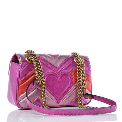 Gucci Metallic Calfskin Matelasse Mini GG Marmont Shoulder Bag Fuchsia 3 of 9
