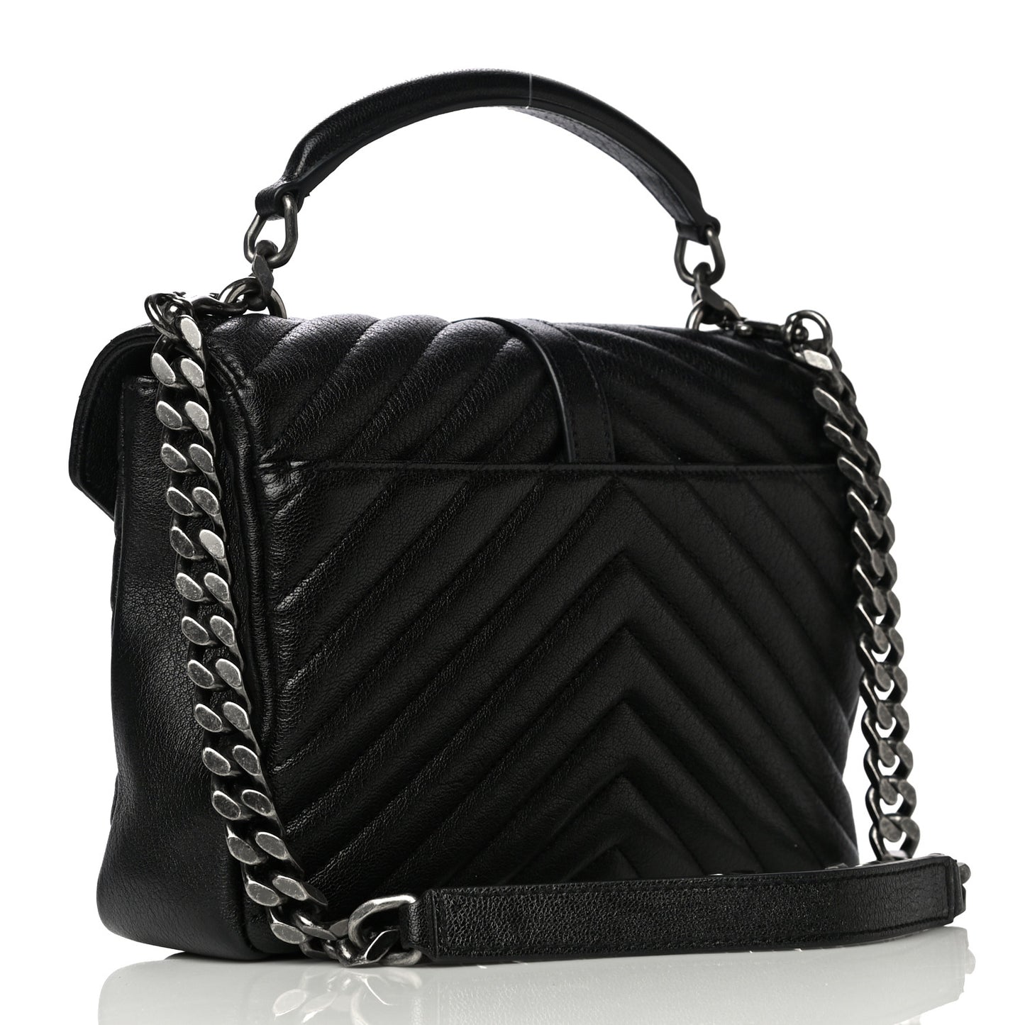 Sheepskin Matelasse Chevron Monogram Medium College Bag Black