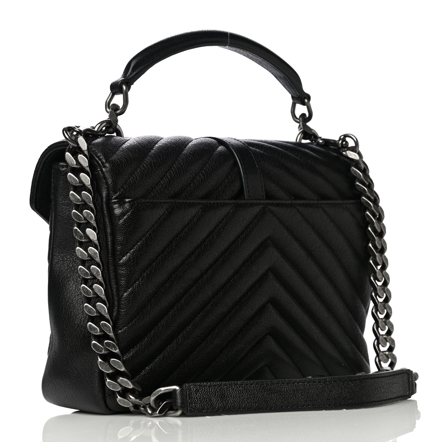 Saint Laurent Sheepskin Matelasse Chevron Monogram Medium College Bag Black 3 of 13