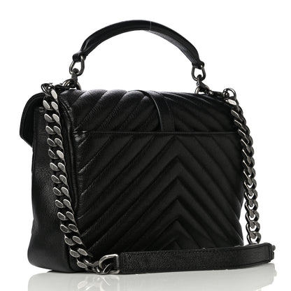 Saint Laurent Sheepskin Matelasse Chevron Monogram Medium College Bag Black 3 of 13