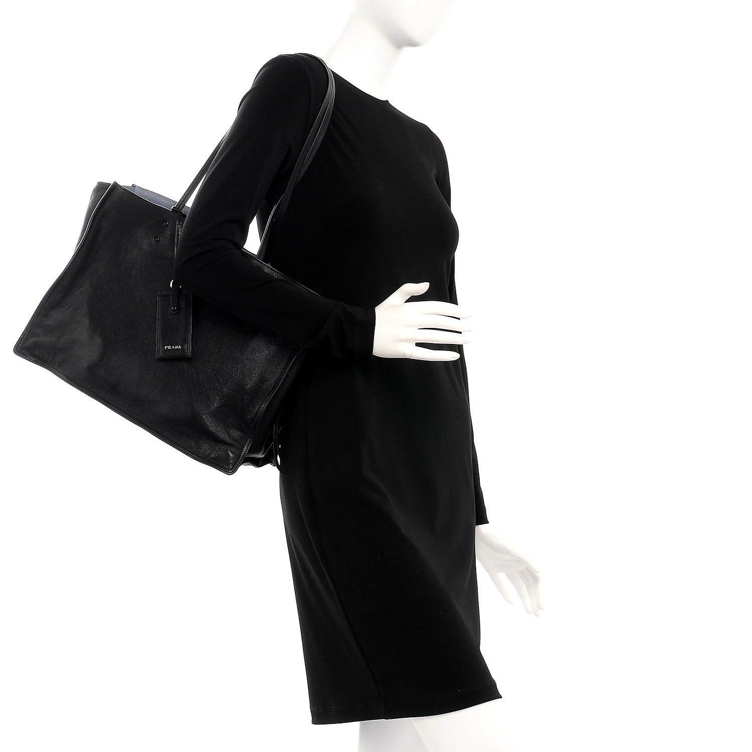 Prada Glace Calf Etiquette Tote Black Astrale 2 of 10