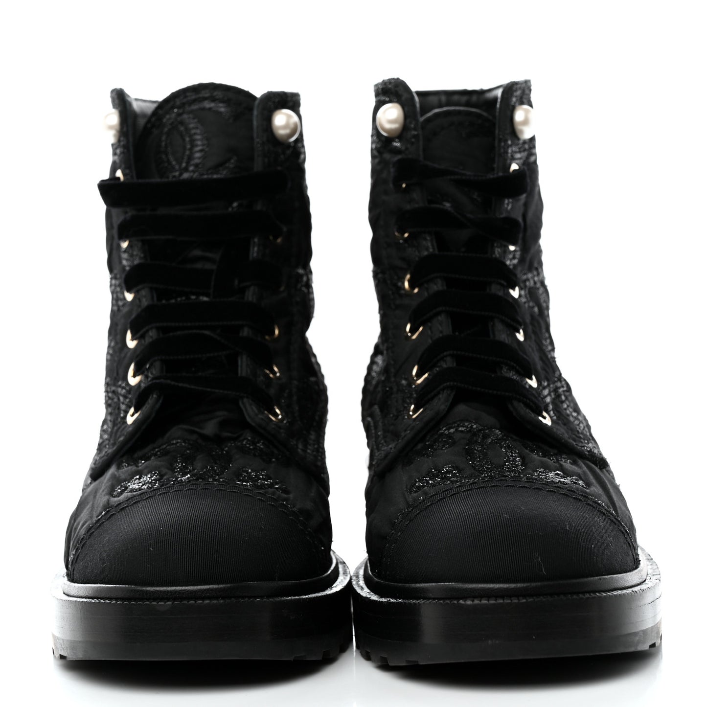 Tweed Grosgrain CC Combat Short Boots 40 Black