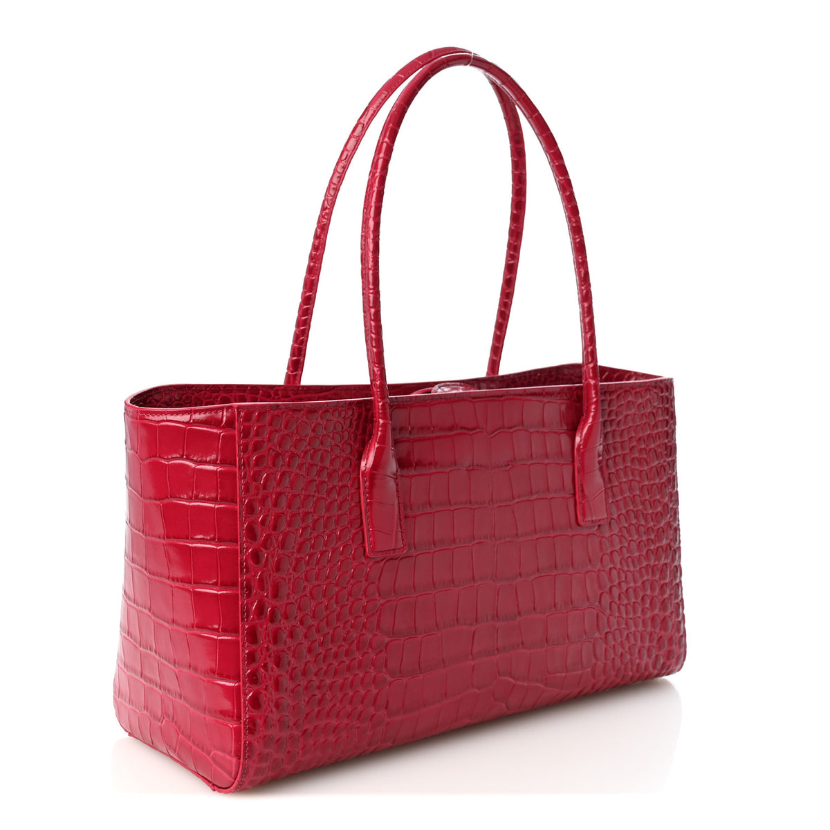Calfskin Crocodile Embossed Archetype Small Shopping Tote Fuchsia
