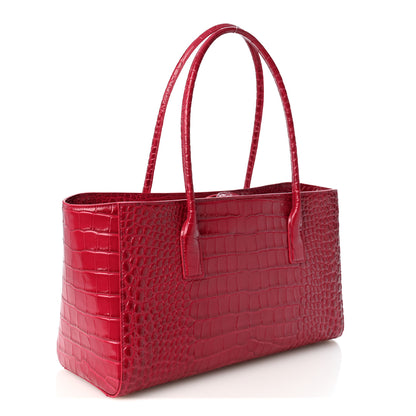 Chanel Calfskin Crocodile Embossed Archetype Small Shopping Tote Fuchsia 3 of 11