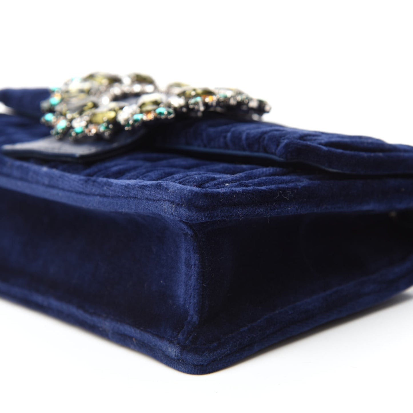 Velluto Matelasse Crystal Embellished Chain Shoulder Bag Inchiostro