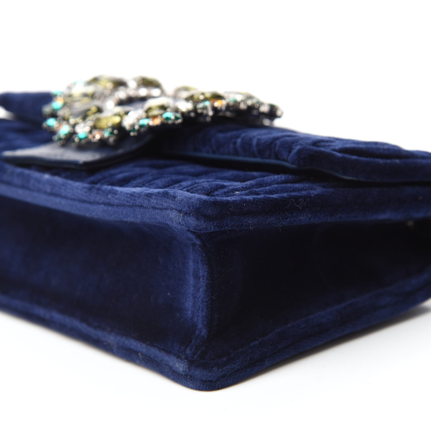 Miu Miu Velluto Matelasse Crystal Embellished Chain Shoulder Bag Inchiostro 7 of 9
