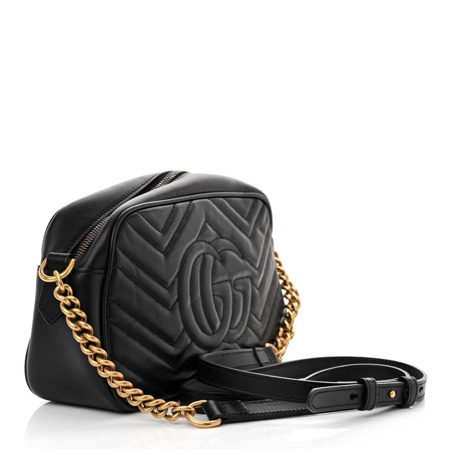 Calfskin Matelasse Small GG Marmont Chain Shoulder Bag Black