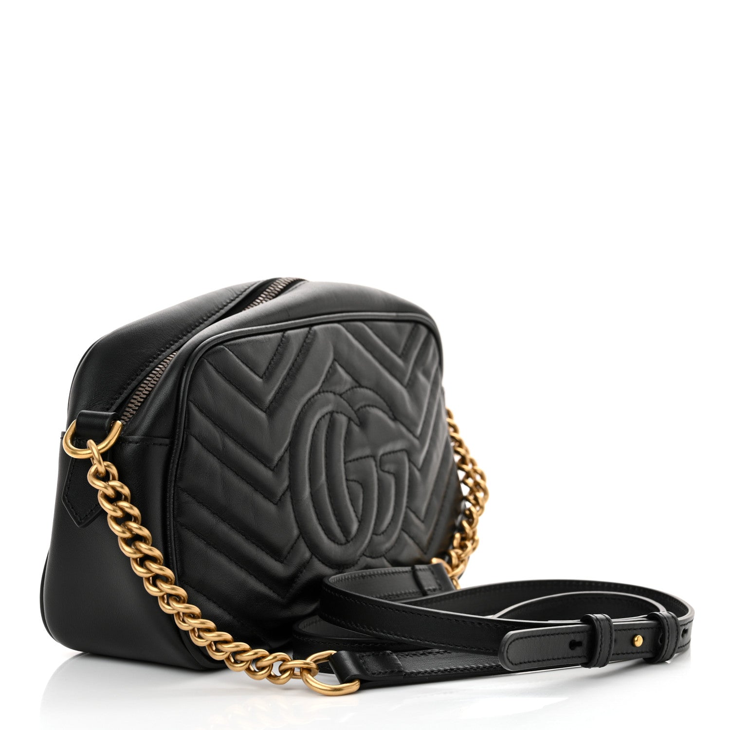 Gucci Calfskin Matelasse Small GG Marmont Chain Shoulder Bag Black 3 of 11
