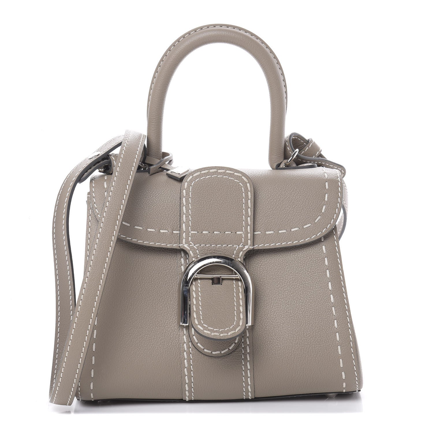 Delvaux Grained Rodeo Calfskin Surpique Mini Brillant Satchel Tourterelle Ivory 1 of 11