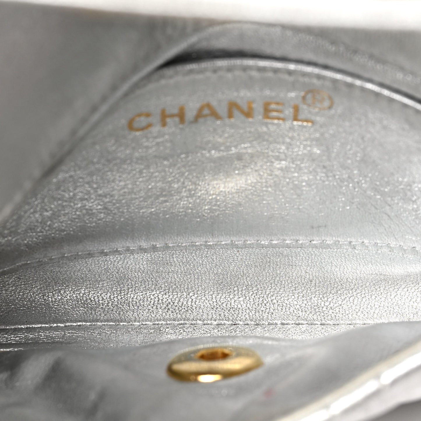 Metallic Lambskin Quilted Micro Flap Silver
