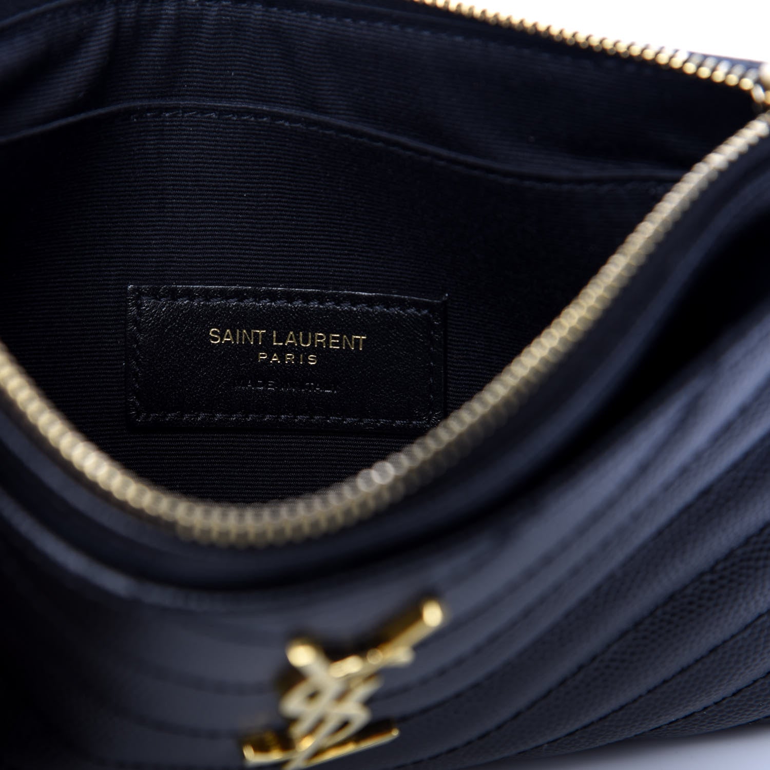 Saint Laurent Grain De Poudre Chevron Monogram Bill Pouch Black 6 of 8
