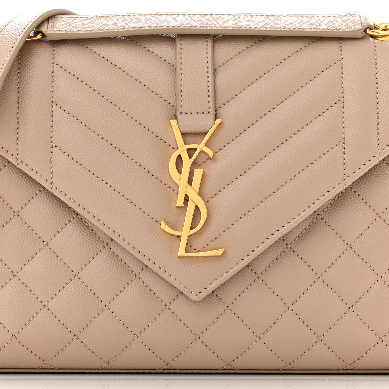Saint Laurent Grain De Poudre Textured Mixed Matelasse Medium Triquilt Monogram Satchel Dark Beige 8 of 10