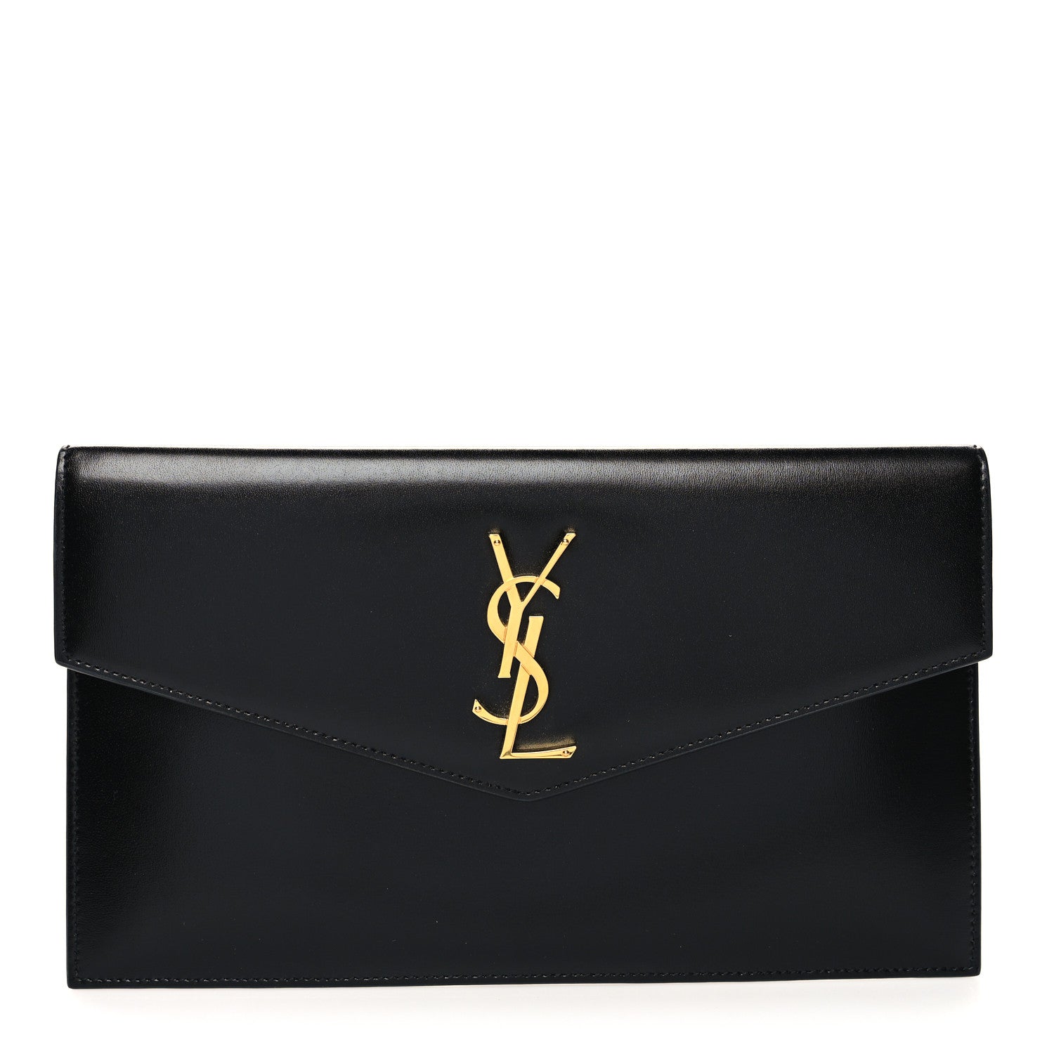 Saint Laurent Smooth Shiny Calfskin Monogram Uptown Clutch Black 1 of 8