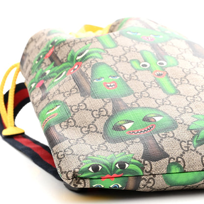 Gucci Soft GG Supreme Monogram Smiling Plants Childrens Drawstring Backpack Beige Ebony Multicolor Crop 10 of 11