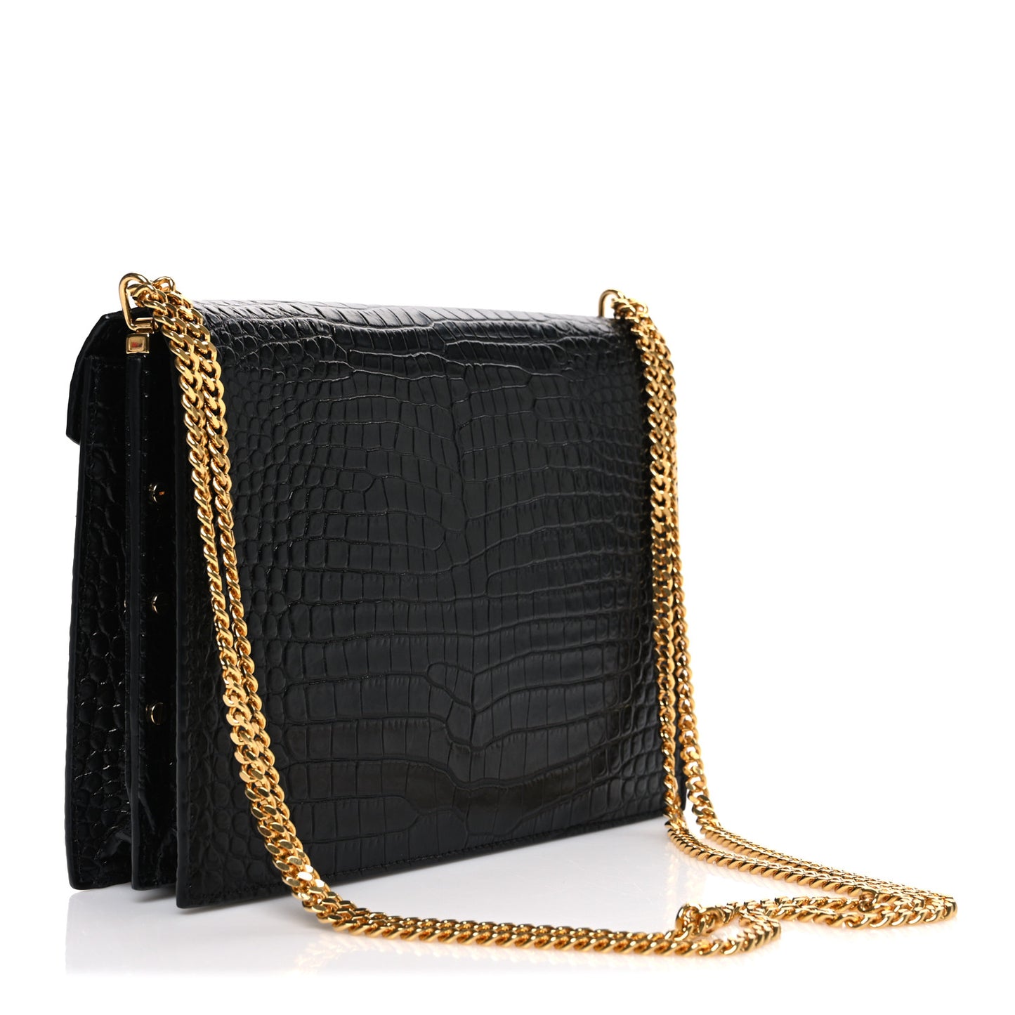 Calfskin Crocodile Embossed Monogram Cassandra Clasp Bag Black