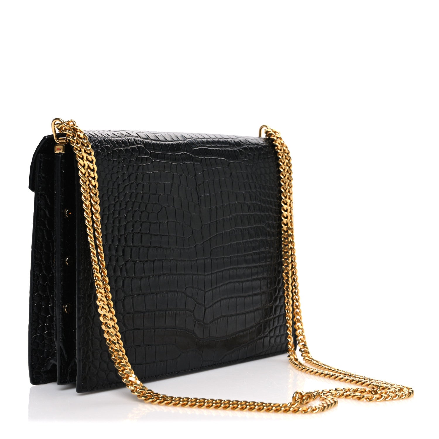 Saint Laurent Calfskin Crocodile Embossed Monogram Cassandra Clasp Bag Black 3 of 11