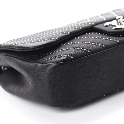 Chanel Calfskin Studded Chevron Quilted Medium Stud Wars Flap Black 6 of 10