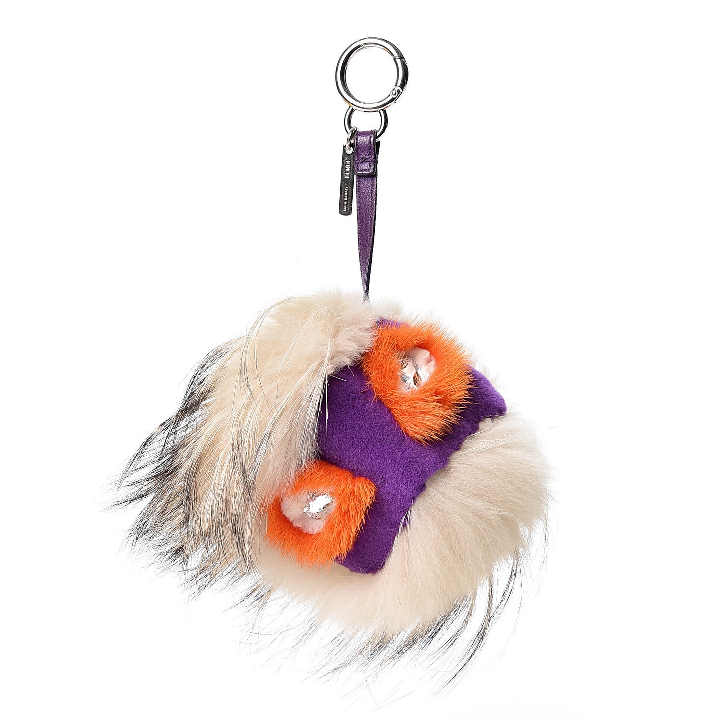 Fox Mink Rabbit Fur Sparkle Monster Bag Bug Charm Orange Multicolor