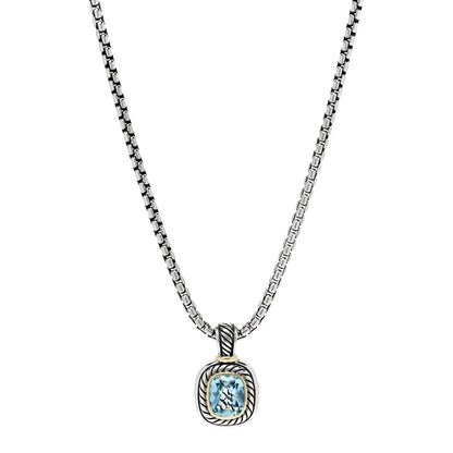 David Yurman Sterling Silver 14K Yellow Gold Blue Topaz 12mm Albion Pendant Box Chain Necklace 1 of 5