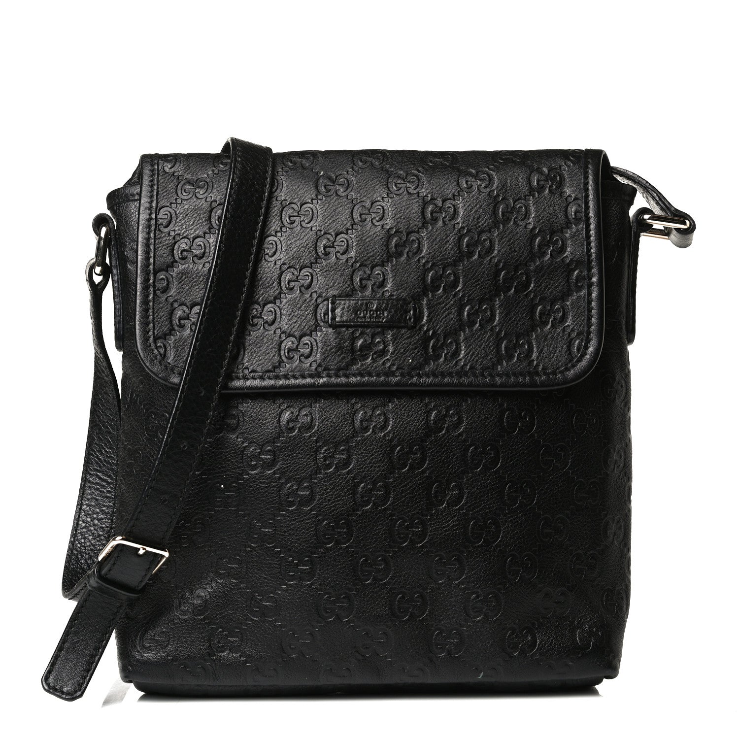 Gucci Guccissima Small Flap Messenger Bag Black 1 of 13