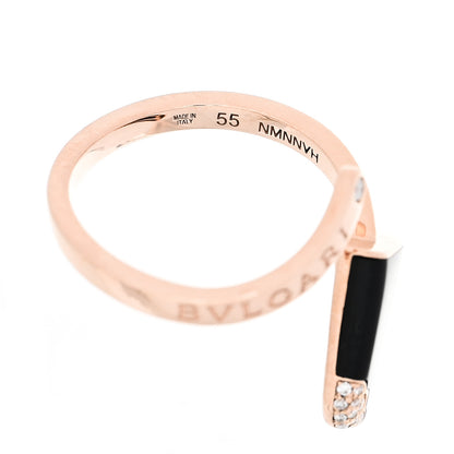 Bulgari 18K Rose Gold Black Onyx Diamond Gelati Ring 55 7.25 5 of 5