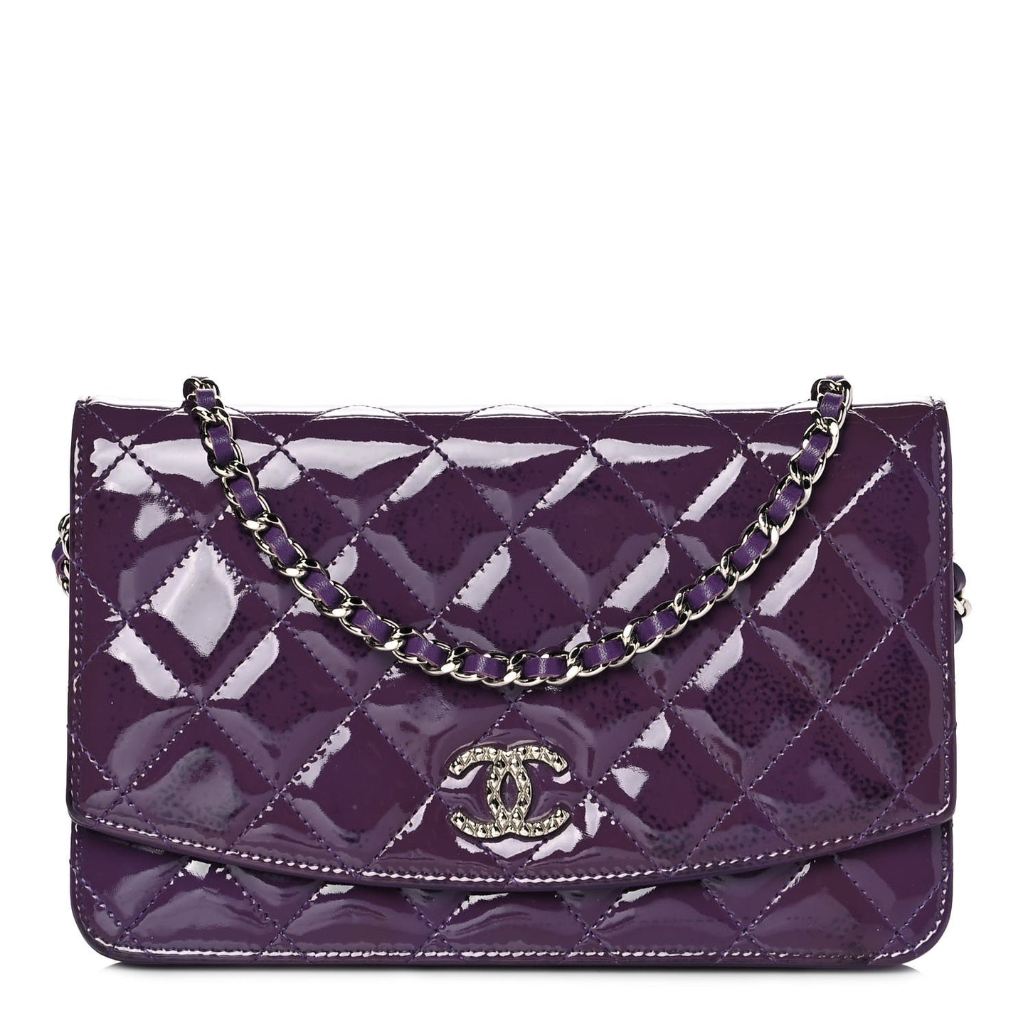 Patent Quilted Brilliant Wallet On Chain WOC Violet