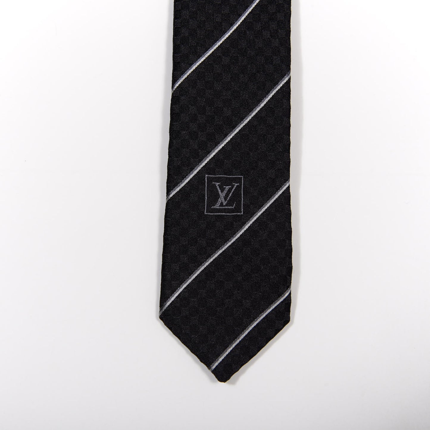 Silk Mens Damier Lines Neck Tie Black