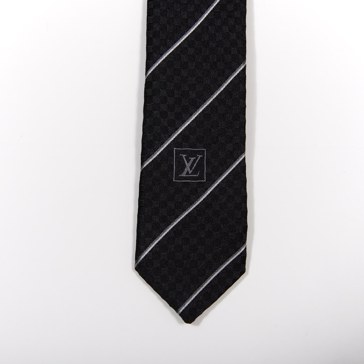Louis Vuitton Silk Mens Damier Lines Neck Tie Black 5 of 5