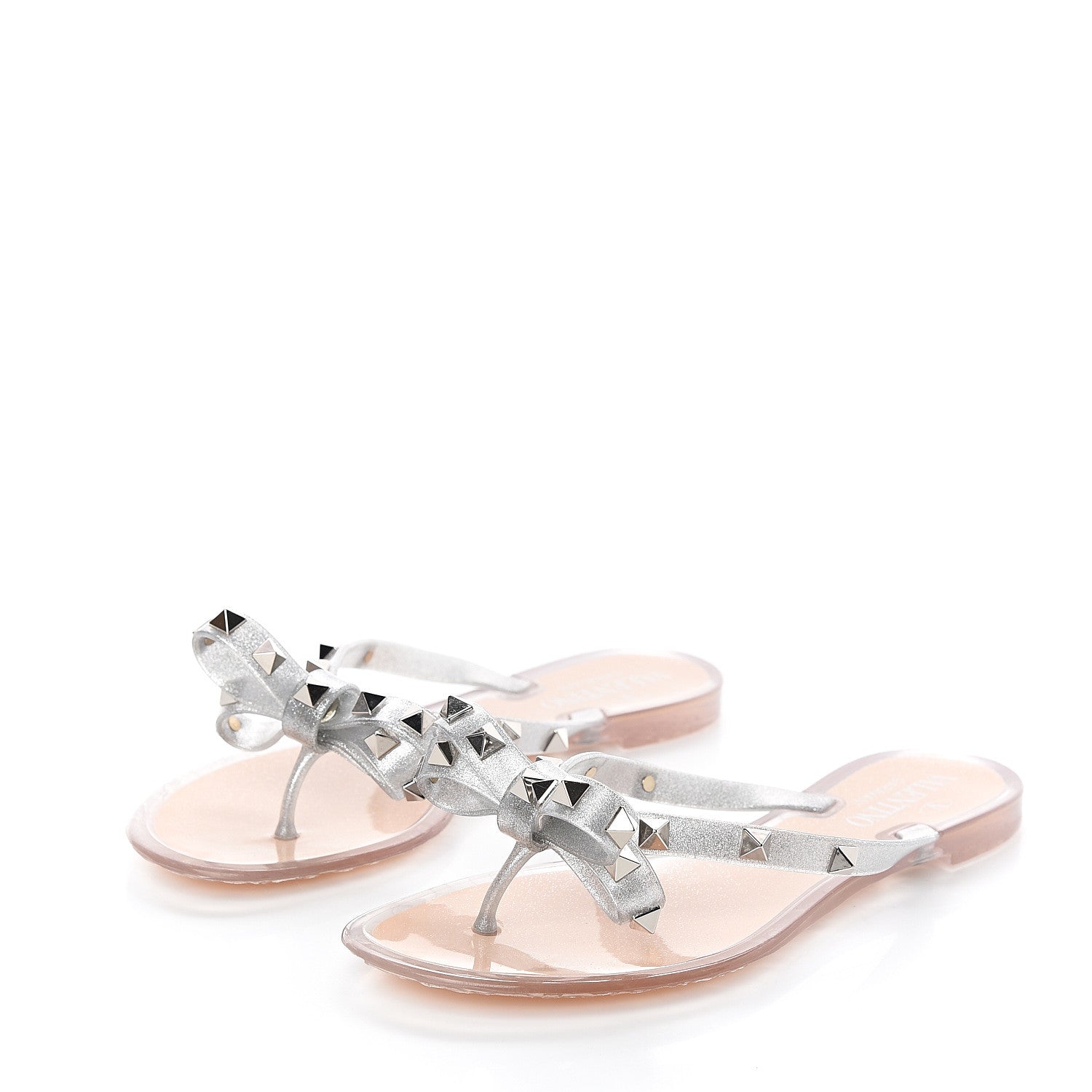 Valentino Garavani PVC Jelly Rockstud Bow Thong Sandals 35 Silver 3 of 8