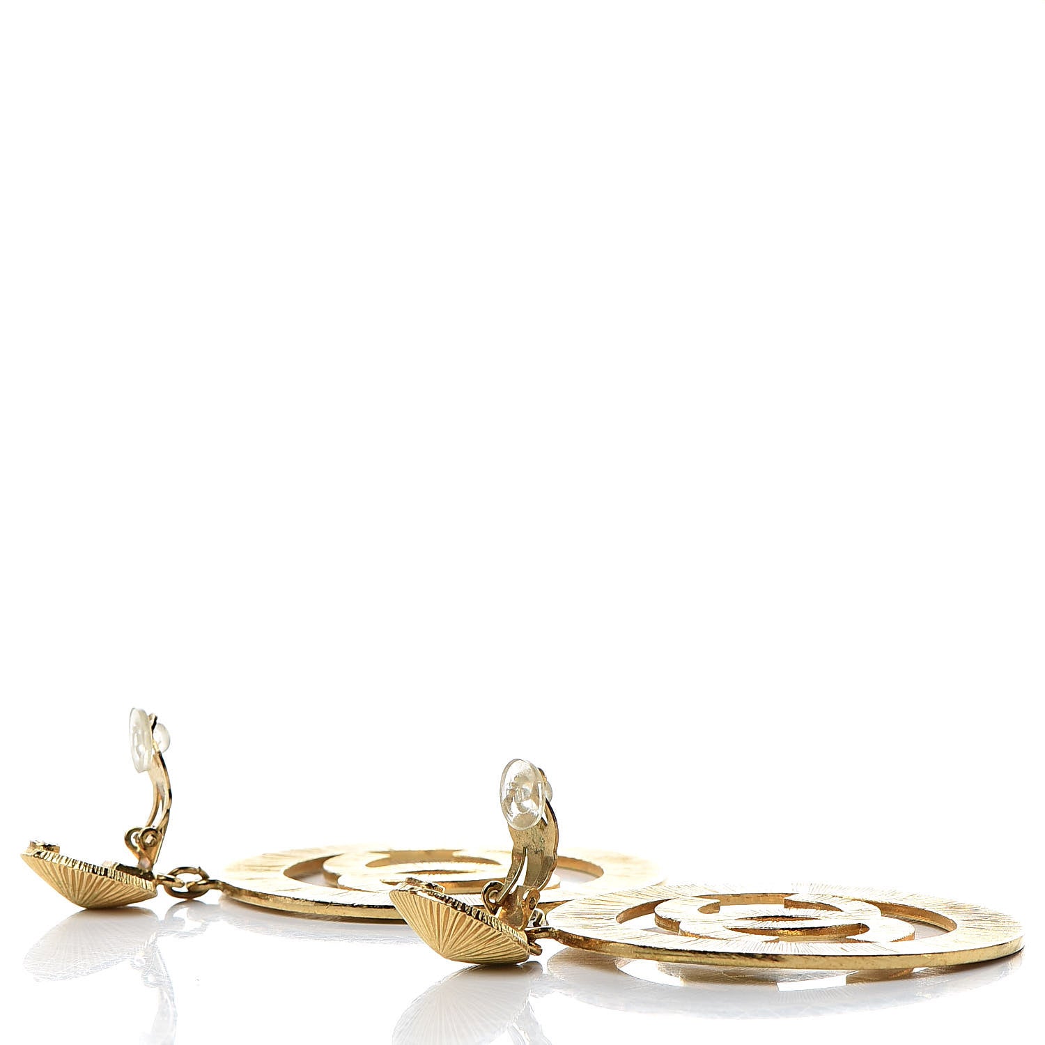 Chanel Metal Large CC Clip On Earrings Gold 3 of 4