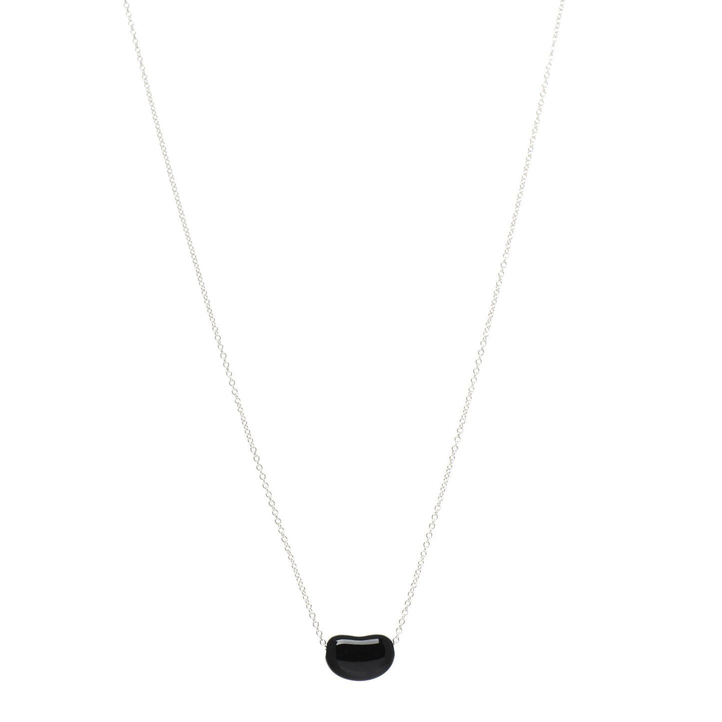 Sterling Silver Black Jade 12mm Elsa Peretti Bean Pendant Necklace