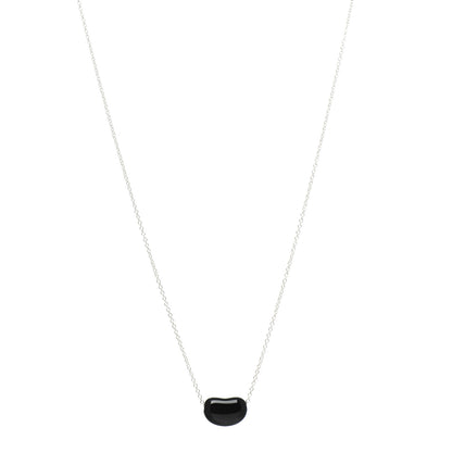 Tiffany Sterling Silver Black Jade 12mm Elsa Peretti Bean Pendant Necklace 1 of 5