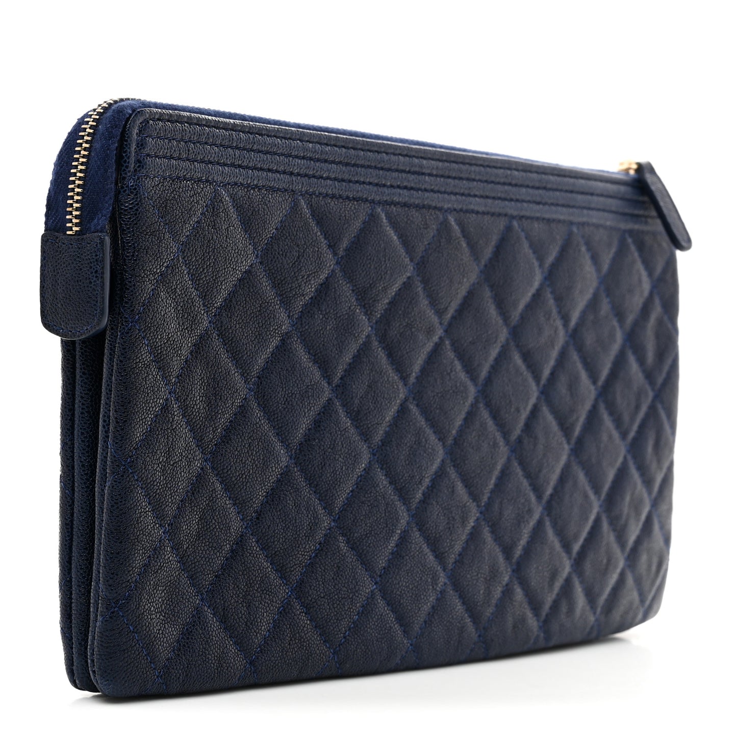 Caviar Quilted Small Zipped Boy Pouch Navy