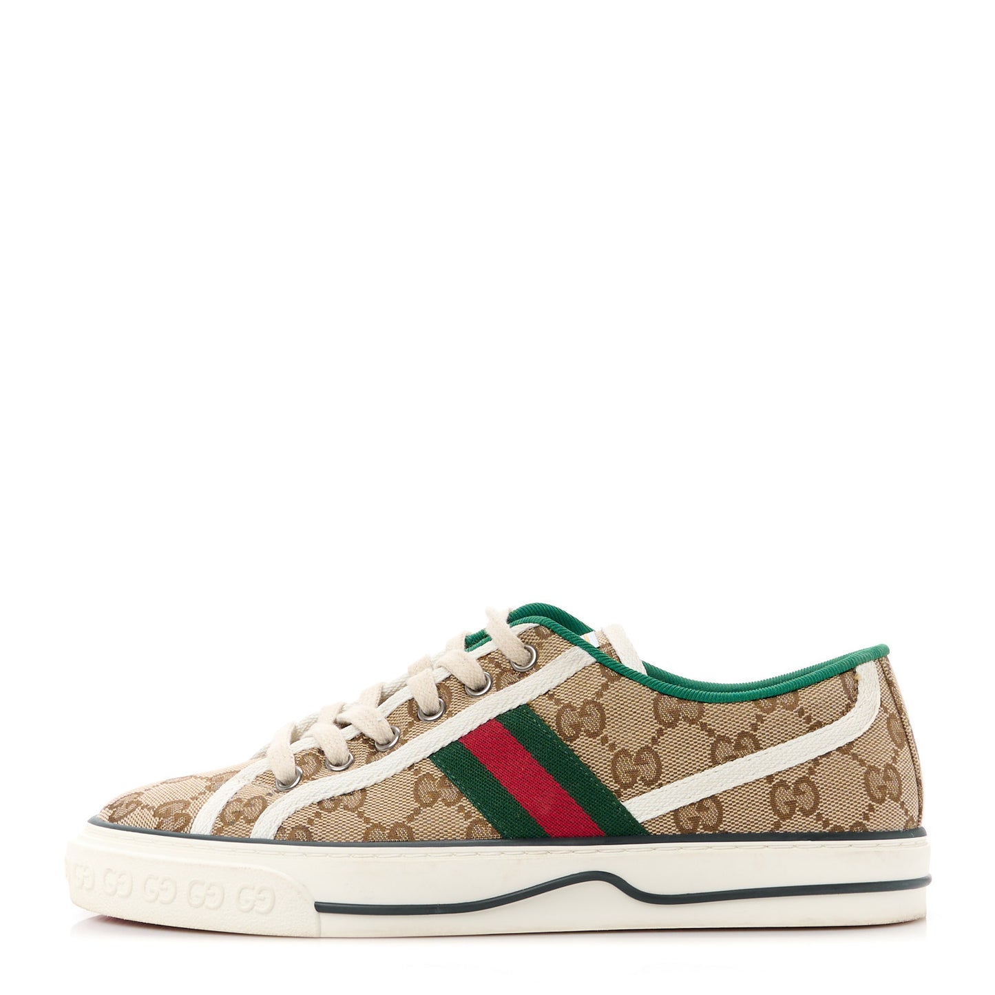 GG Monogram Web Womens 1977 Tennis Sneakers 38.5 Beige Ebony Mystic White