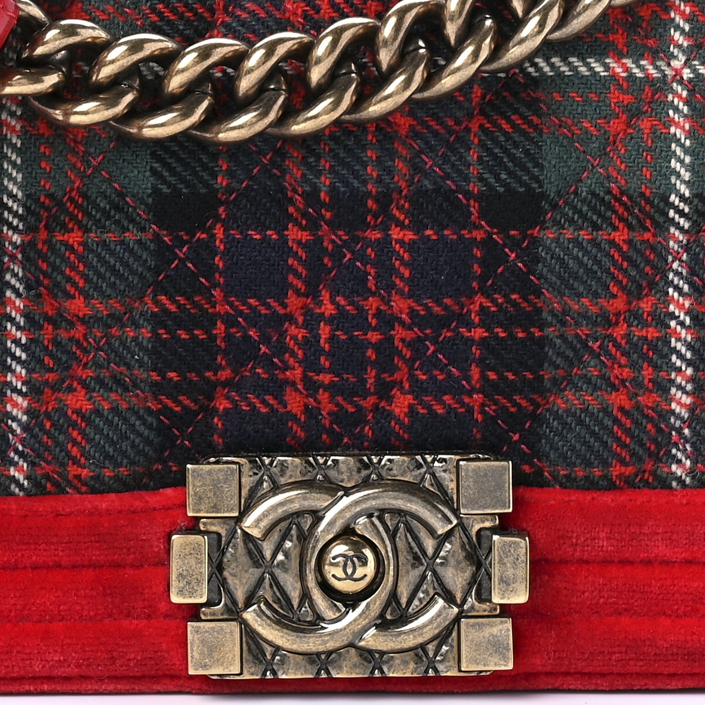 Velvet Plaid Tartan Small Boy Flap Red