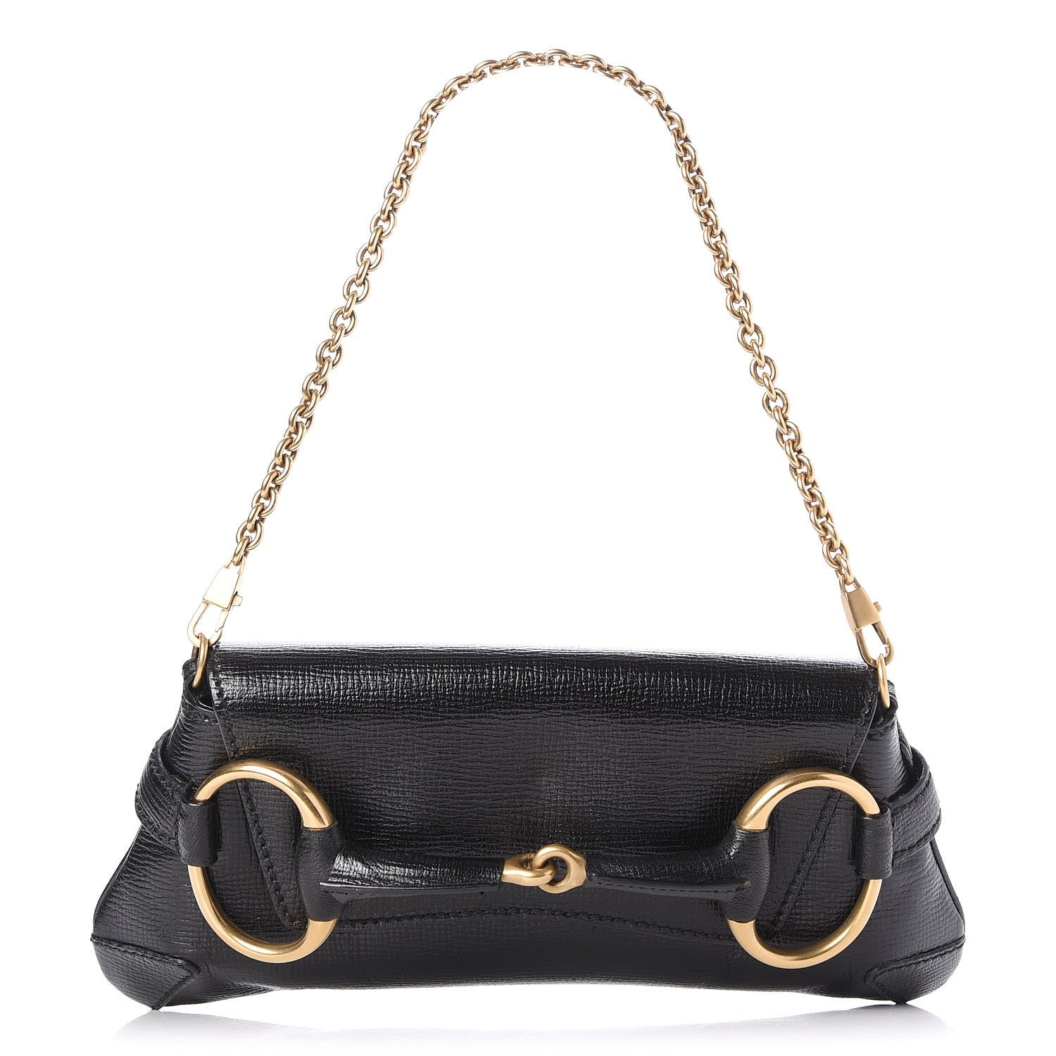 Gucci Textured Calfskin Horsebit Chain Clutch Black 1 of 7