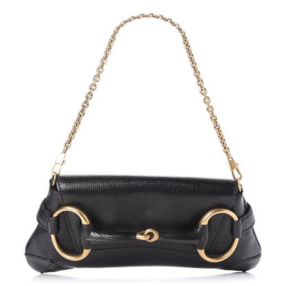 Gucci Textured Calfskin Horsebit Chain Clutch Black 1 of 7