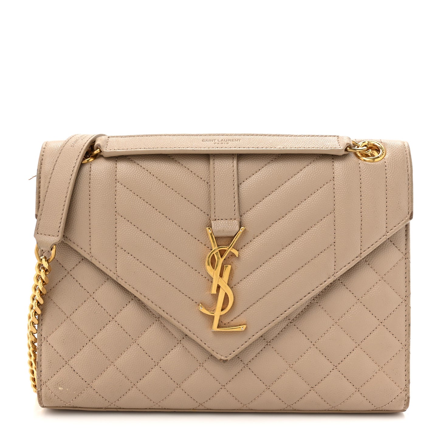 Grain De Poudre Textured Mixed Matelasse Medium Triquilt Monogram Satchel Dark Beige