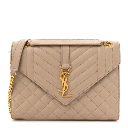 Saint Laurent Grain De Poudre Textured Mixed Matelasse Medium Triquilt Monogram Satchel Dark Beige 1 of 15