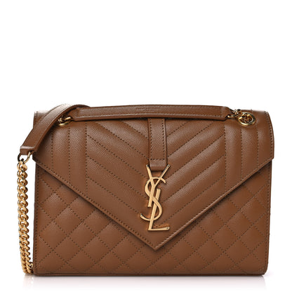 Saint Laurent Grain De Poudre Textured Mixed Matelasse Triquilt Medium Monogram Satchel Tan 1 of 10