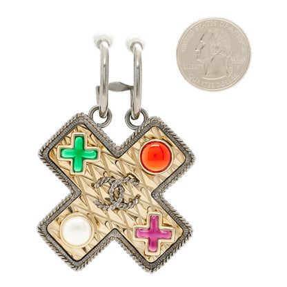 Chanel Ruthenium Resin Pearl CC Cross Drop Clip On Earring Grey Black Silver 2 of 5