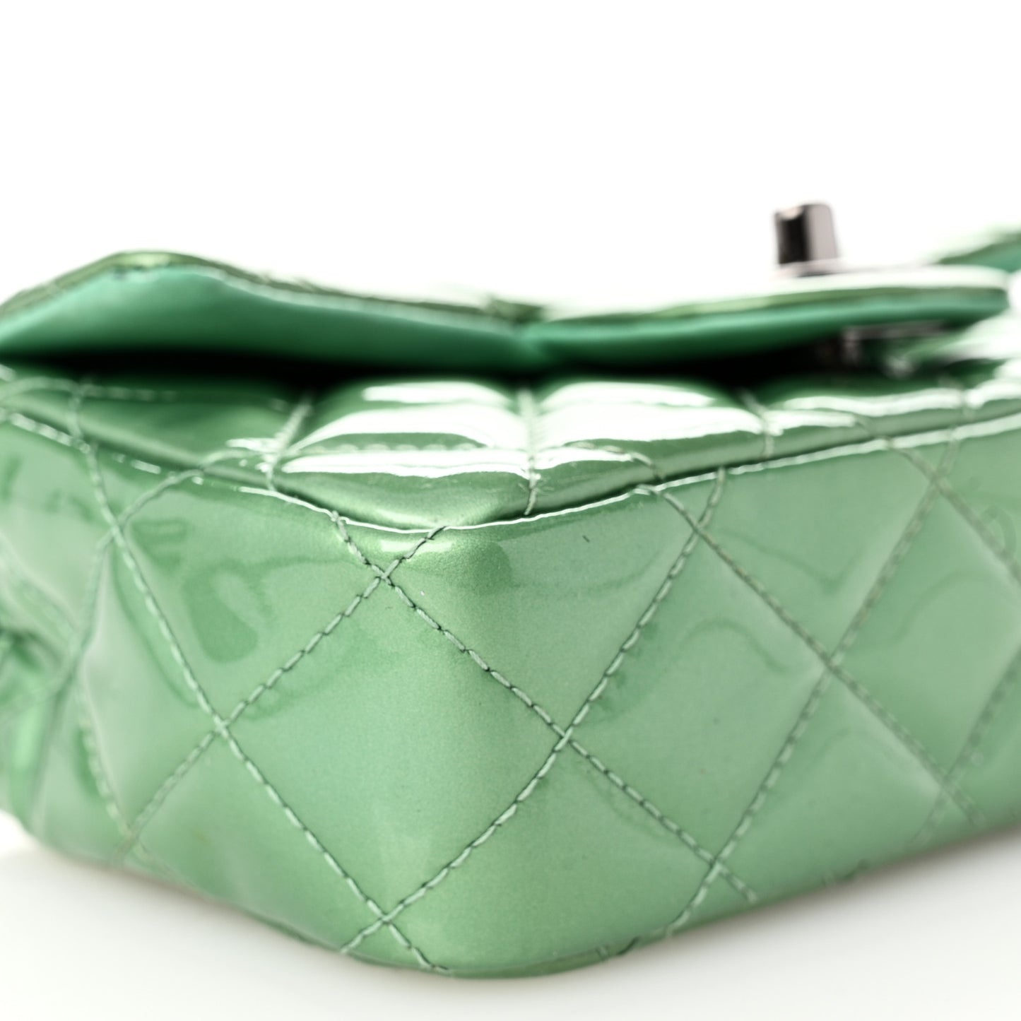 Patent Quilted Extra Mini Flap Green