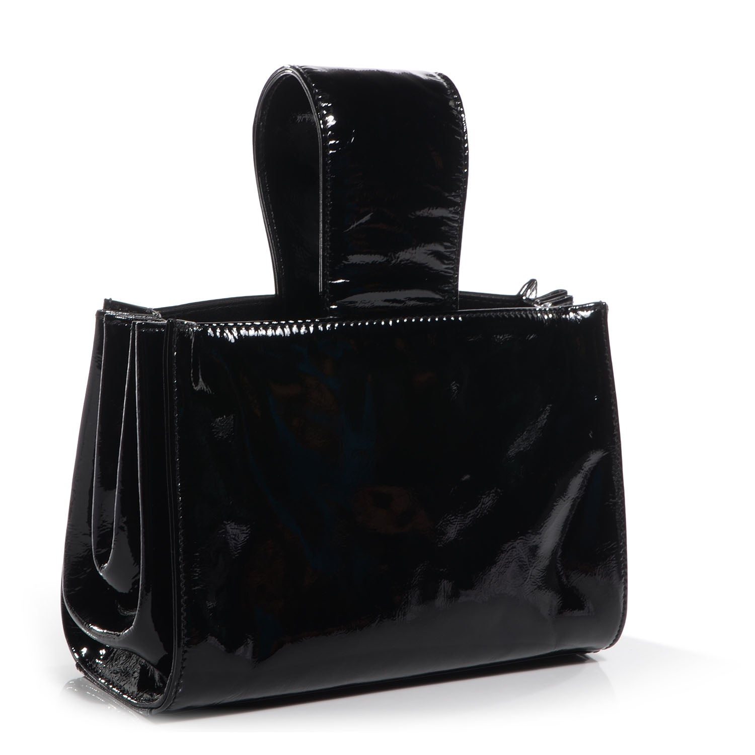 Chanel Patent Mademoiselle Lock Convertible Wrist Clutch Bag Black 3 of 8